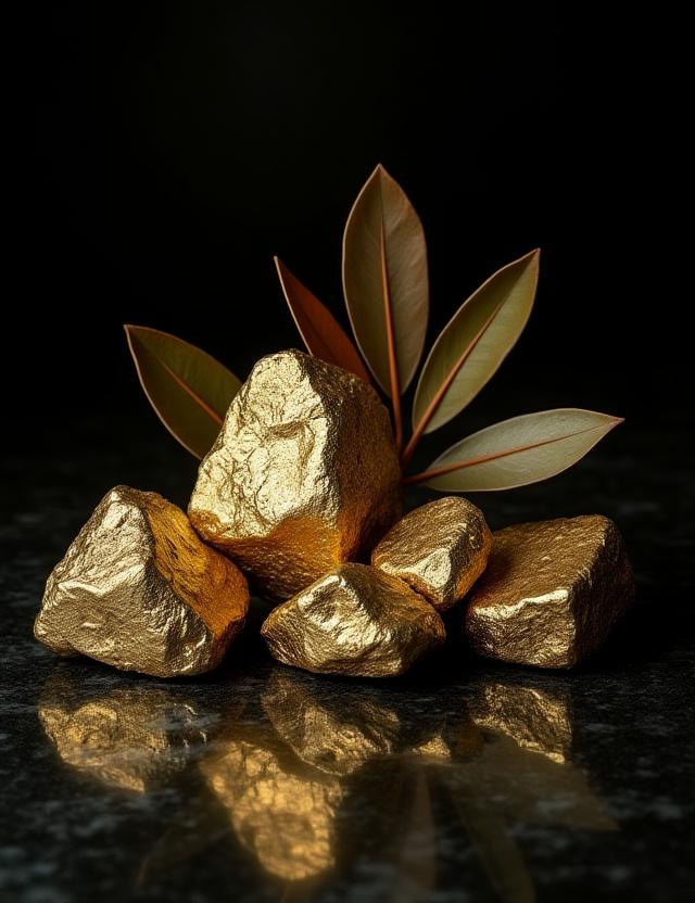 Metallic gold-painted dried flowers with iron pyrite